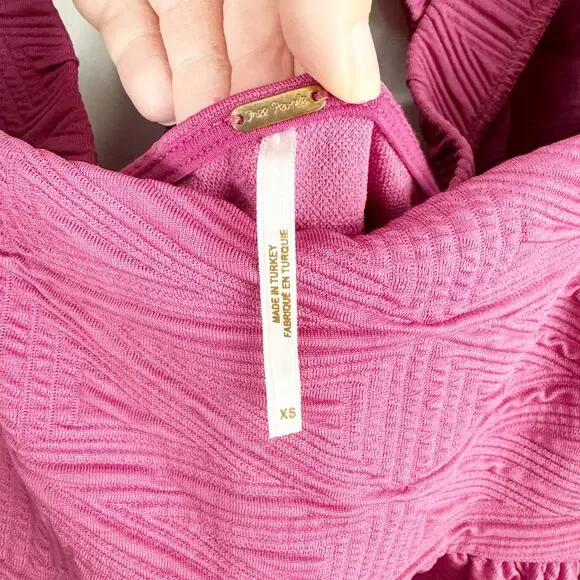 Free People Violet Mini Dress Puff Sleeves Textured Fabric Babydoll Pleated XS - Picture 5 of 13